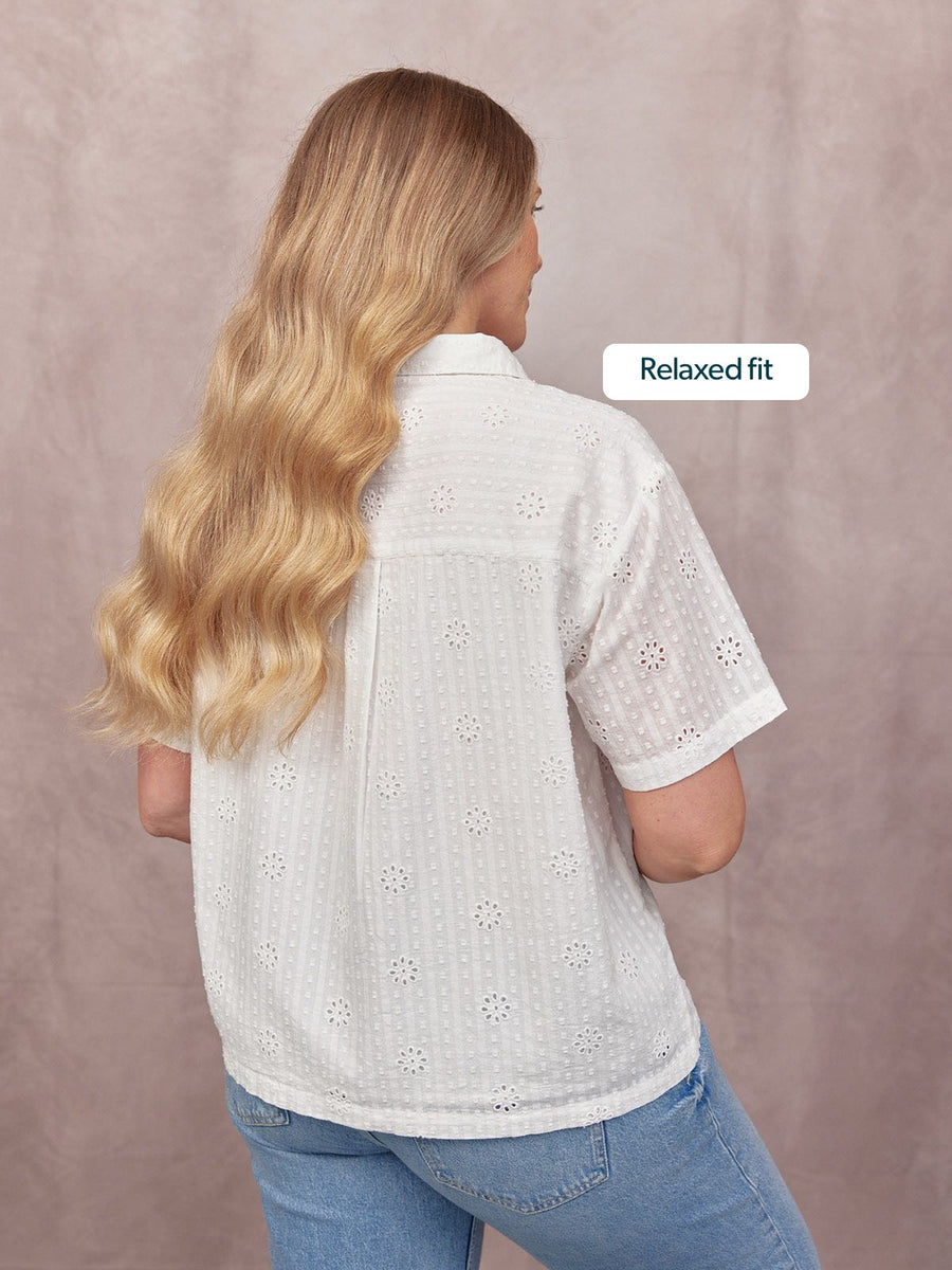 Kari Broderie Short Sleeve Shirt - White