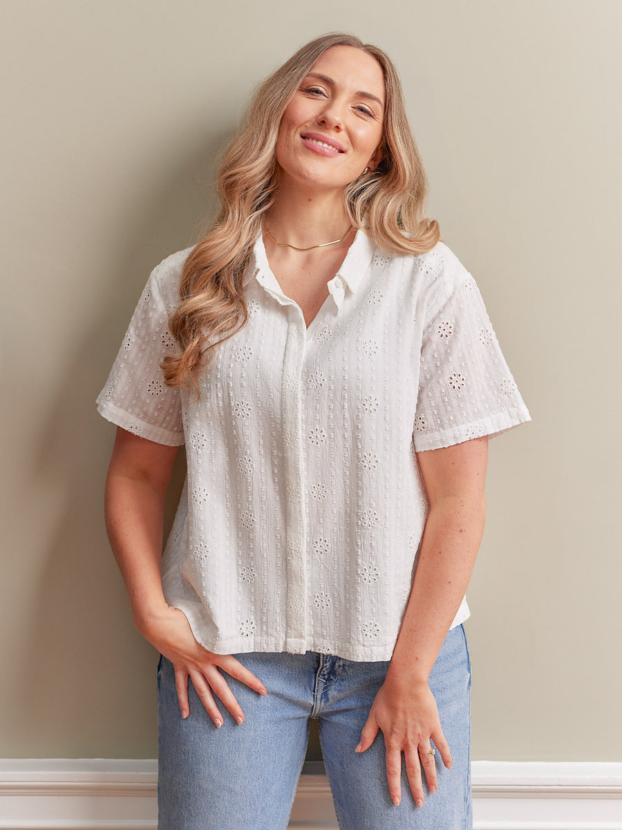 Kari Broderie Short Sleeve Shirt - White