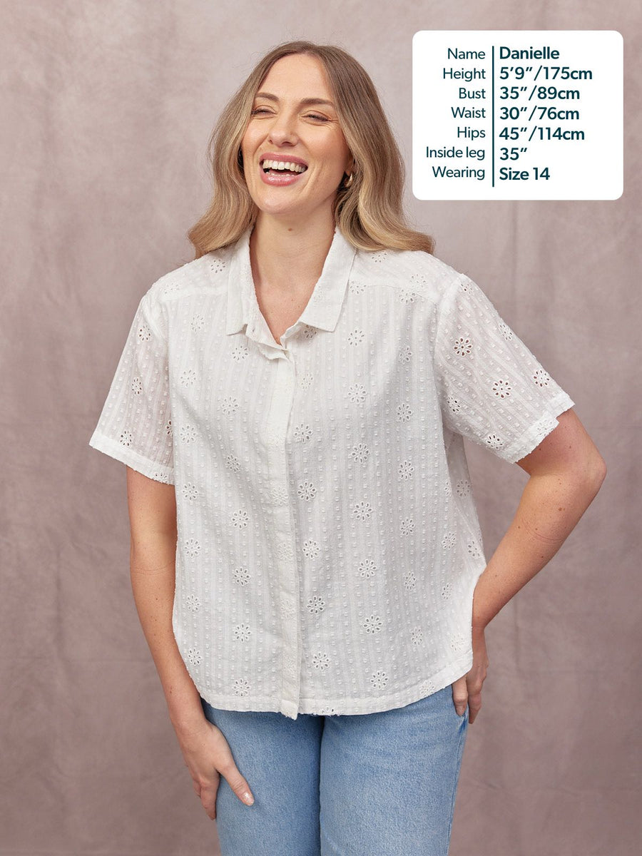 Kari Broderie Short Sleeve Shirt - White