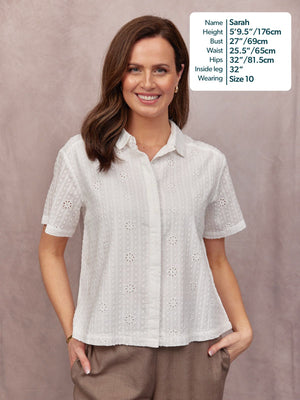 Kari Broderie Short Sleeve Shirt - White