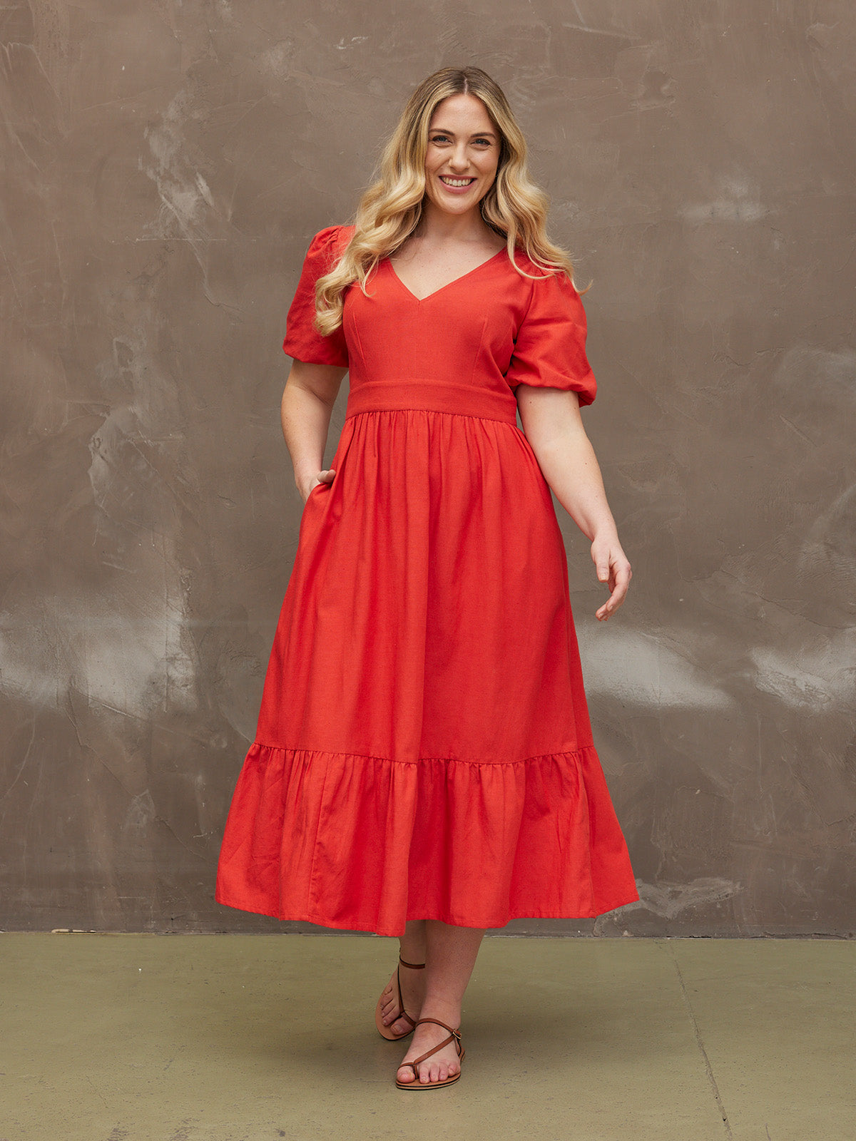 Kate - V Neck Tiered Dress - Red