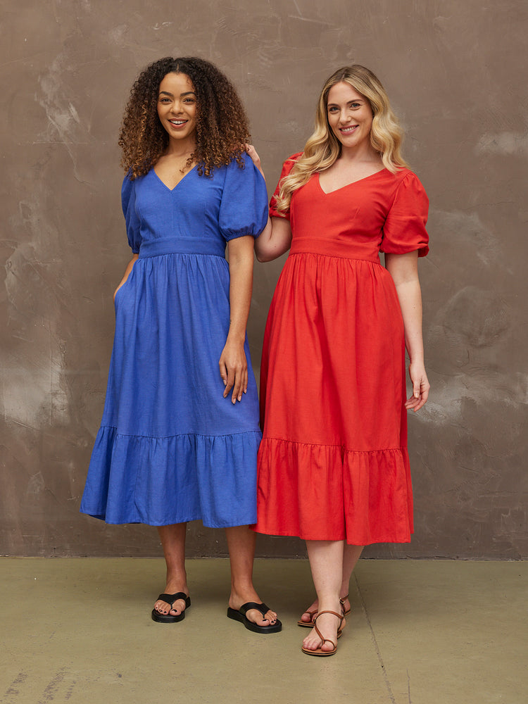 Kate - V Neck Tiered Dress - Red