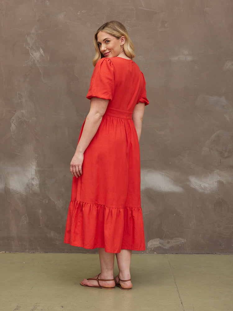 Kate - V Neck Tiered Dress - Red