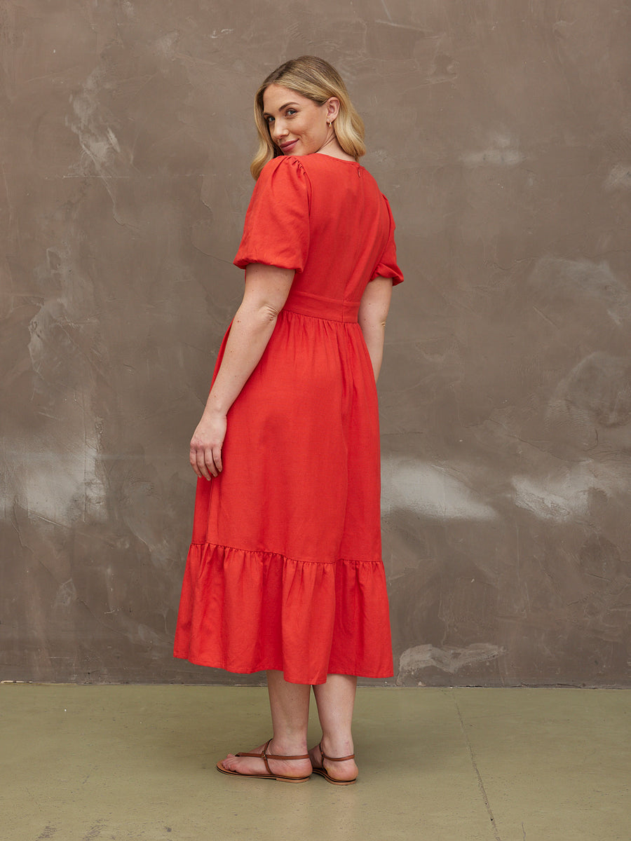 Kate - V Neck Tiered Dress - Red - Sample