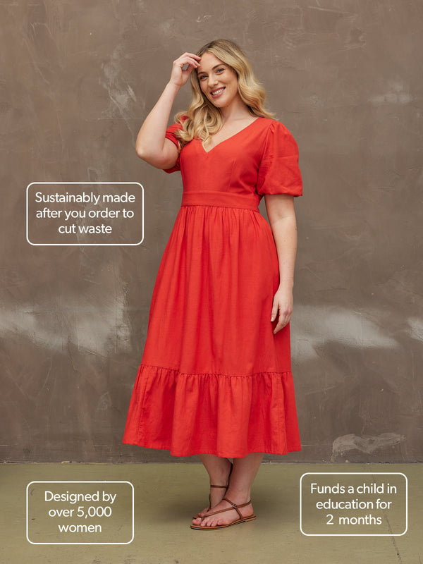 Kate - V Neck Tiered Dress - Red