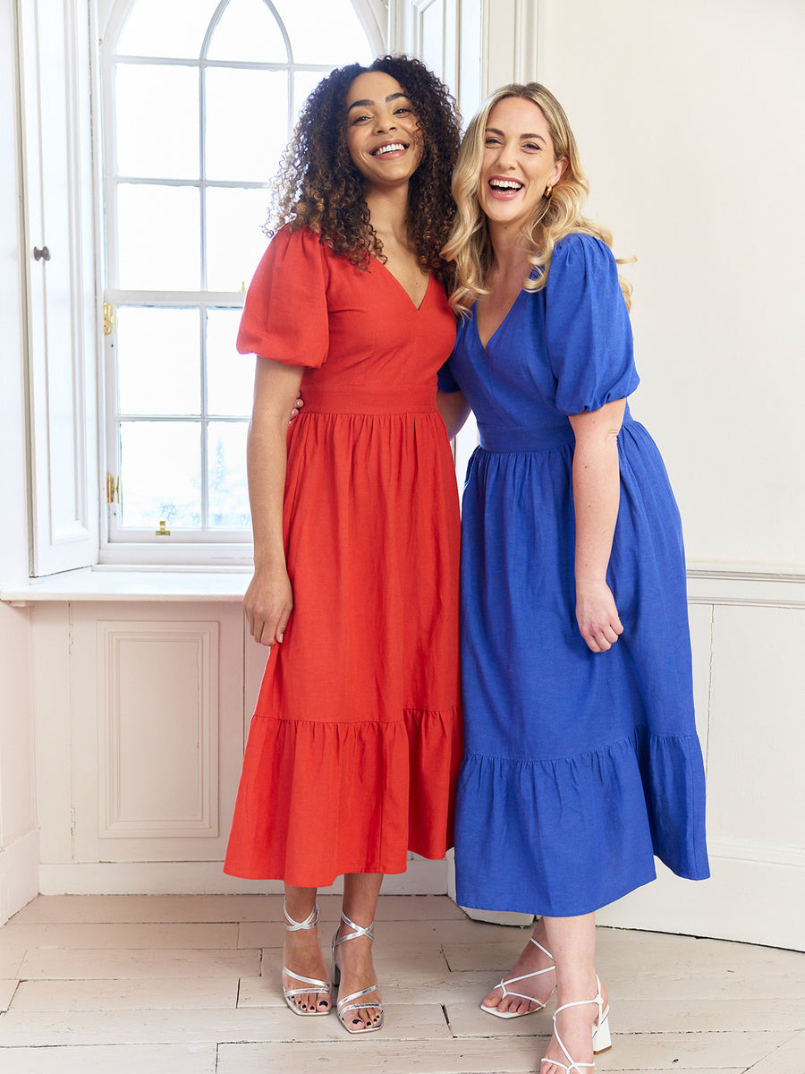 Kate - V Neck Tiered Dress - Red - Sample