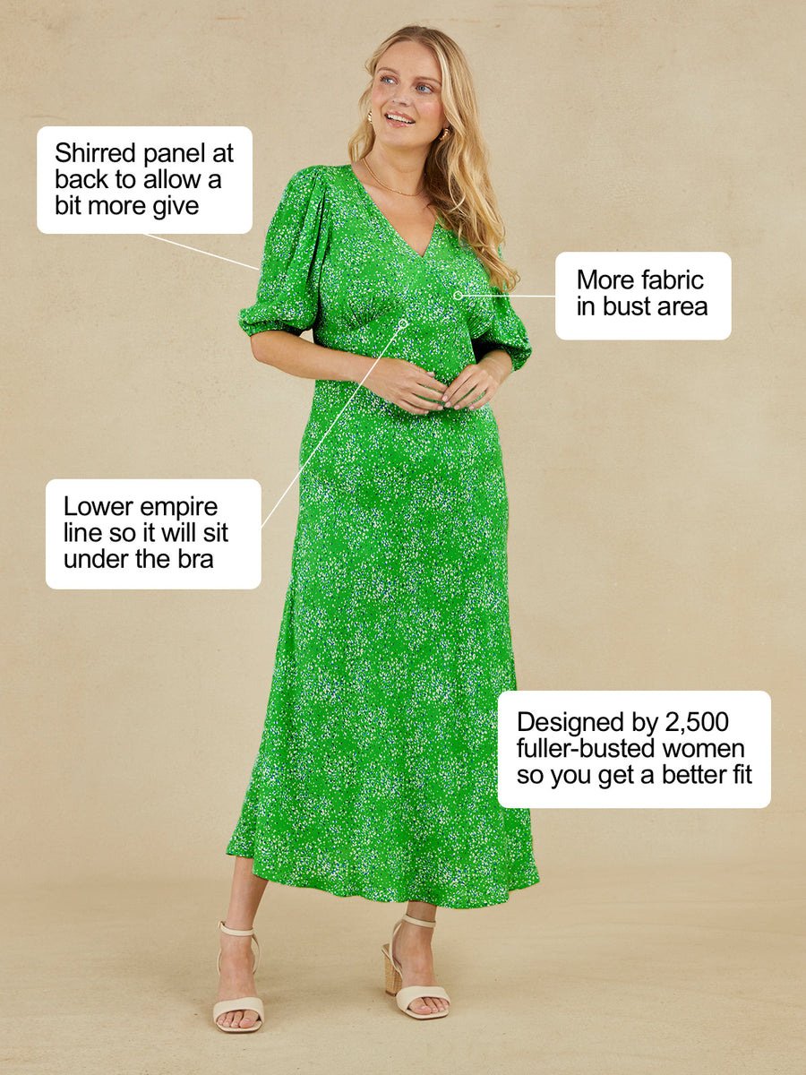 Katie - V Neck Tea Dress - Green Smudge Leopard Print