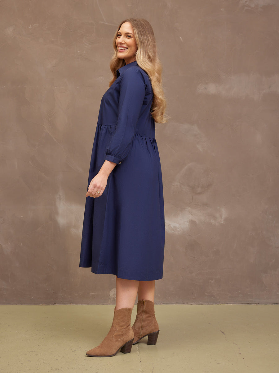 Katrina Cotton Shirt Dress - Navy