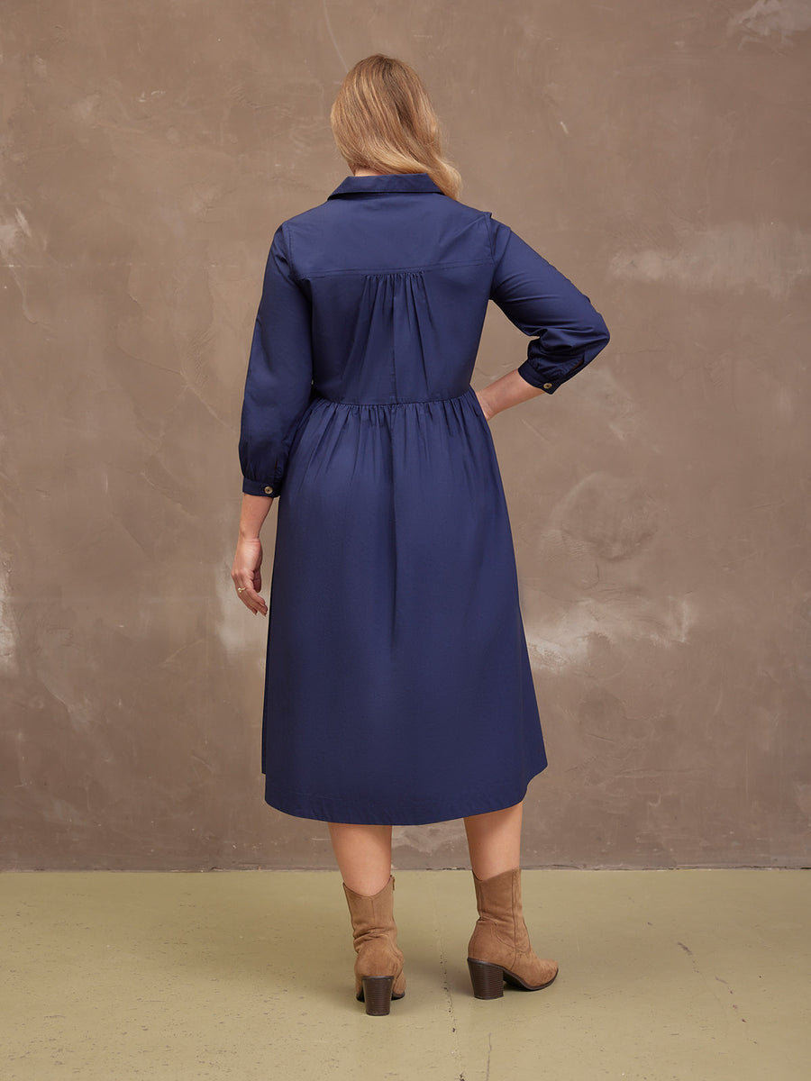 Katrina Cotton Shirt Dress - Navy