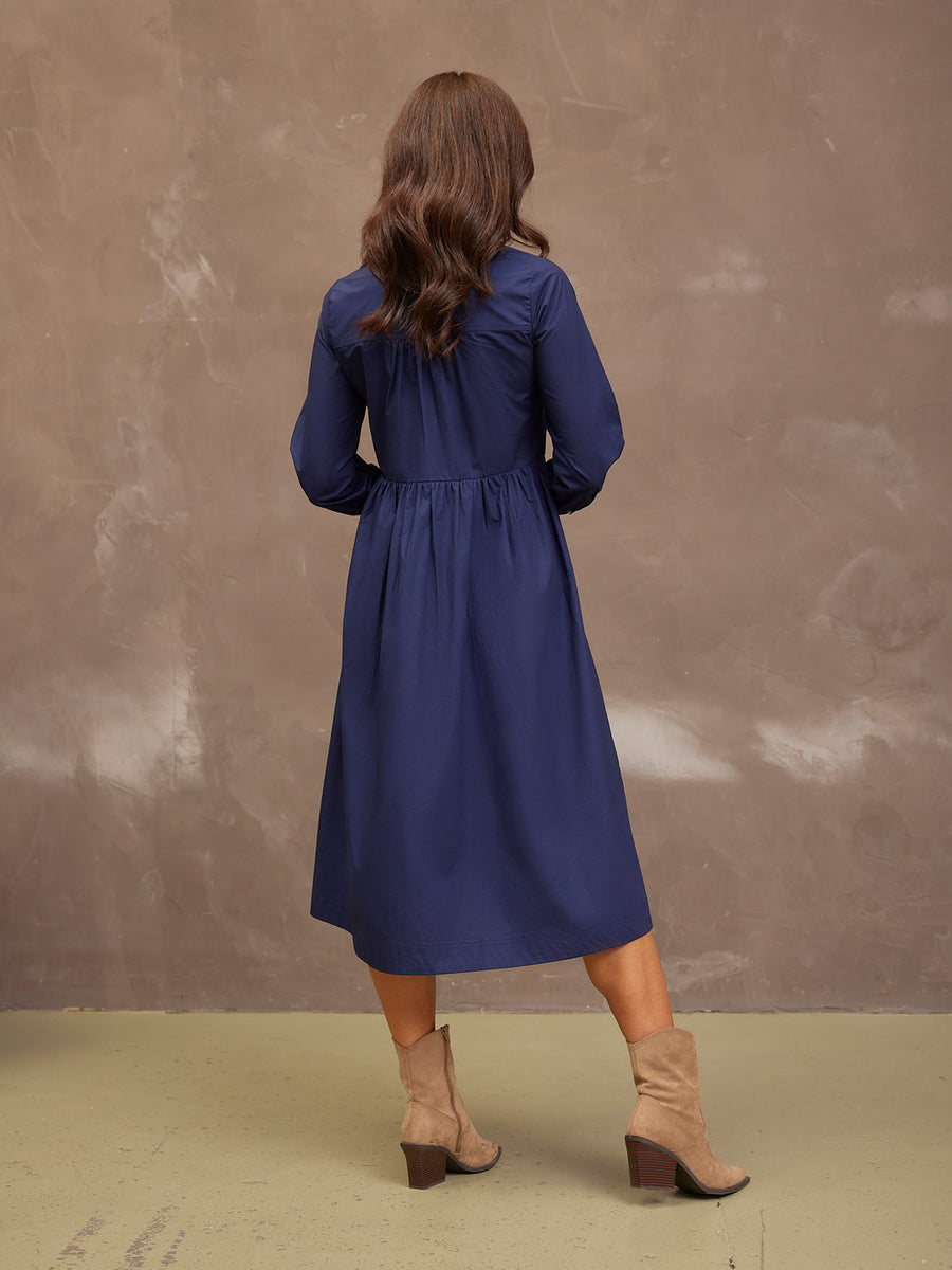 Katrina Cotton Shirt Dress - Navy