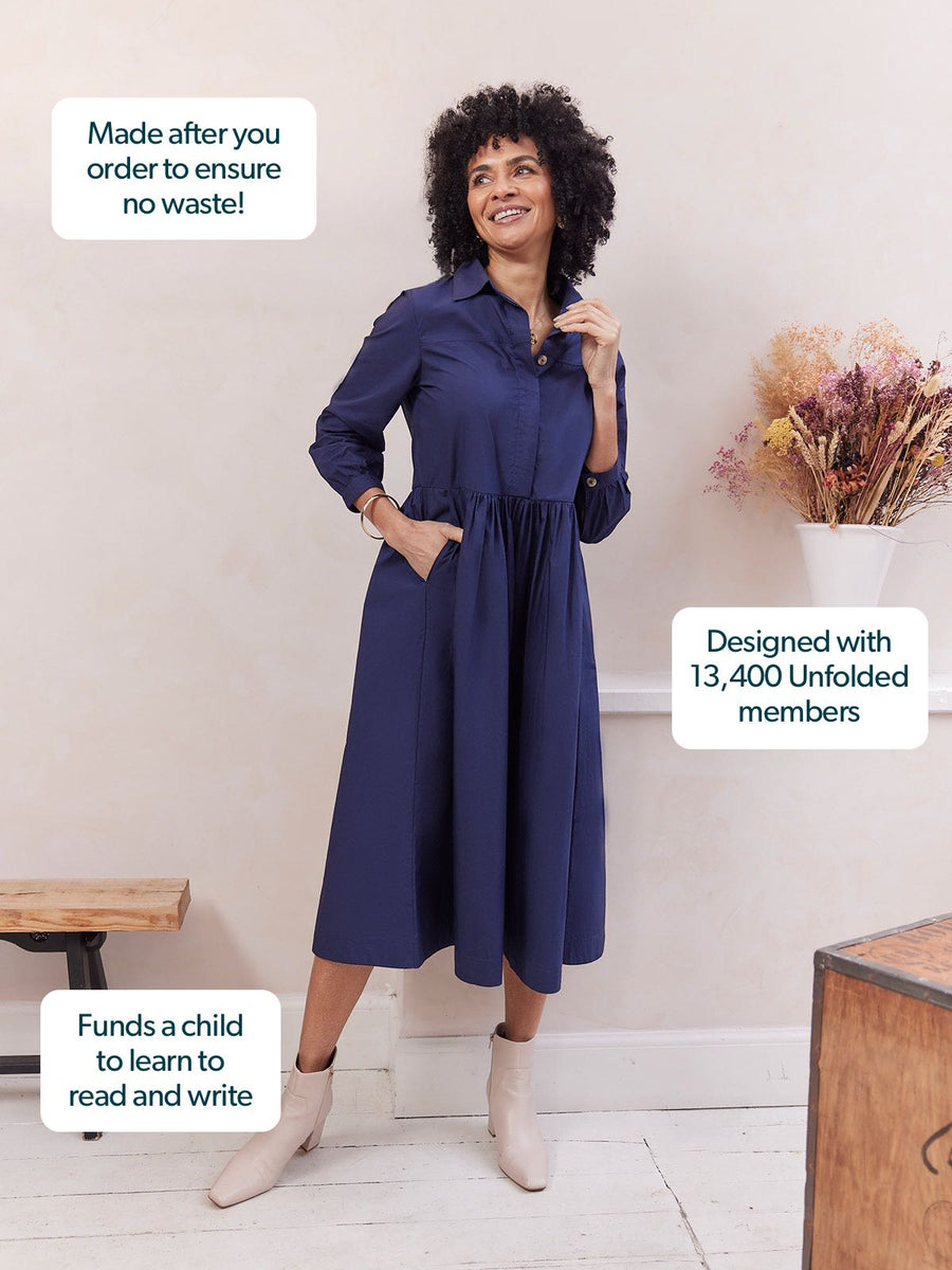 Katrina Cotton Shirt Dress - Navy