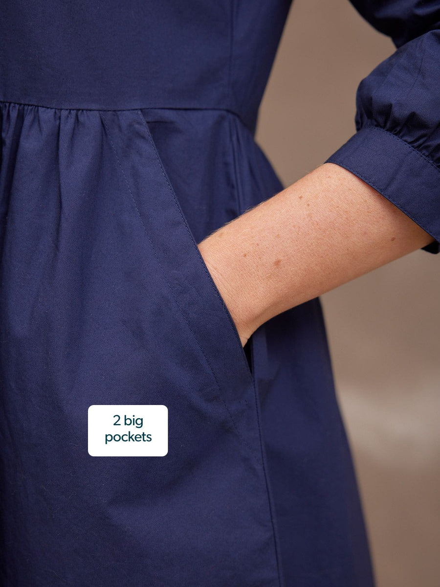 Katrina Cotton Shirt Dress - Navy