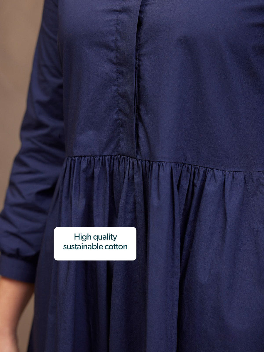 Katrina Cotton Shirt Dress - Navy