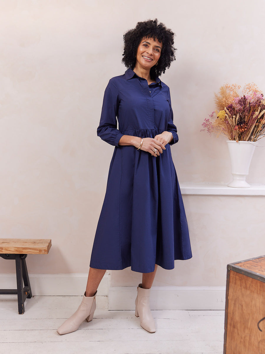 Katrina Cotton Shirt Dress - Navy