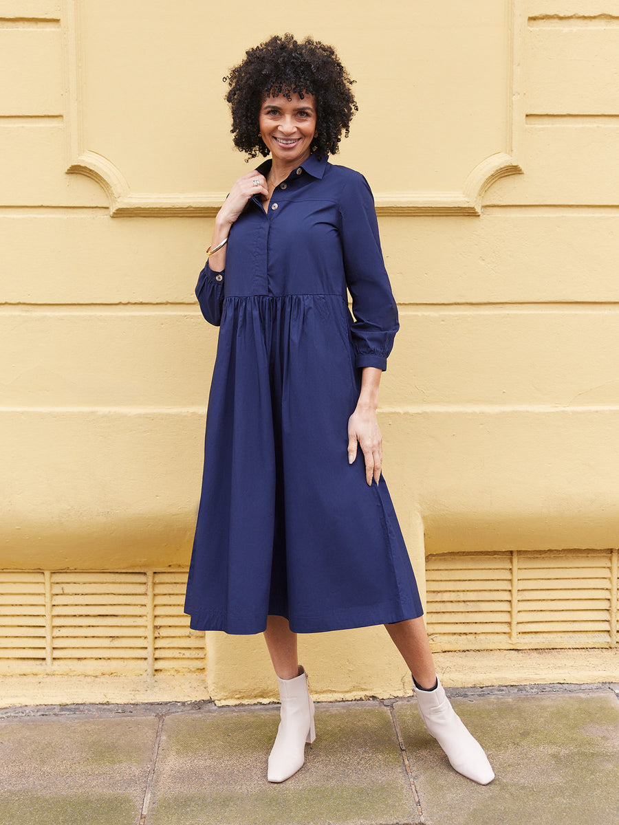 Katrina Cotton Shirt Dress - Navy