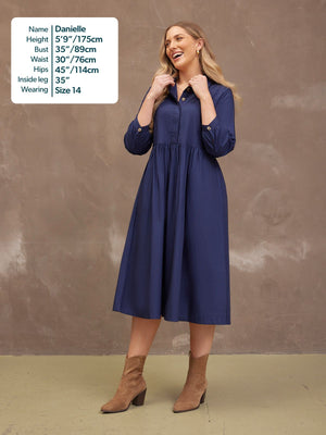 Katrina Cotton Shirt Dress - Navy