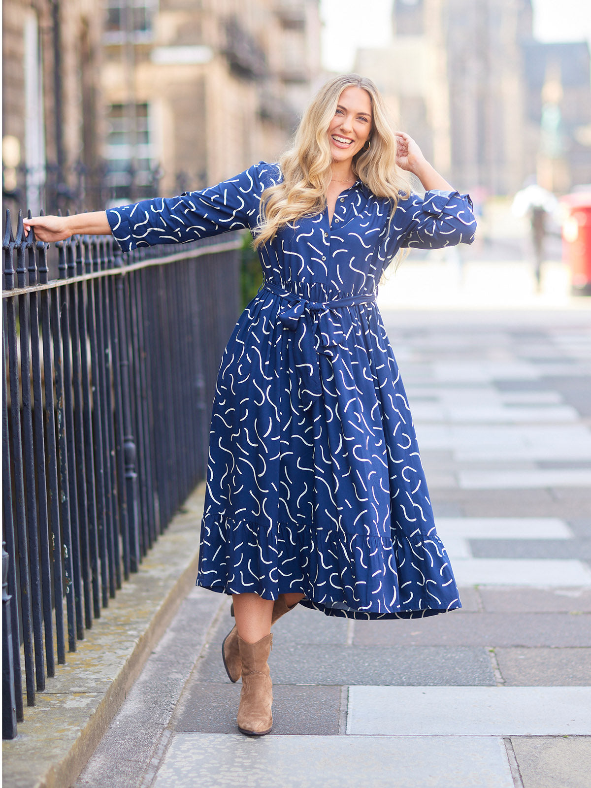 printed shirt dress All-Over Print T-Shirt Shirred cuffs and a gathered waist add subtle volume to this relaxed fit ready Brown and Blue Printed Long