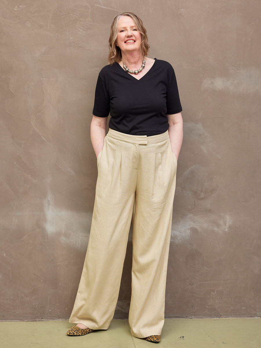 Vanessa - Tailored Wide Leg Trouser - Sand