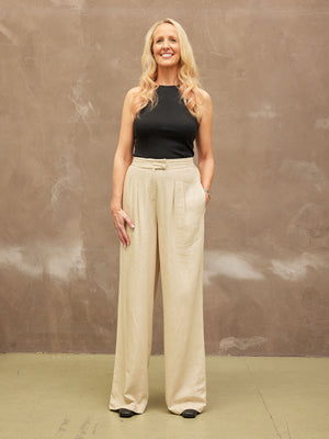 Vanessa - Tailored Wide Leg Trouser - Sand