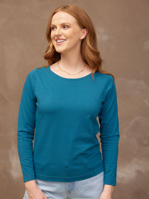 Laura - Boat Neck Jersey Top - Teal