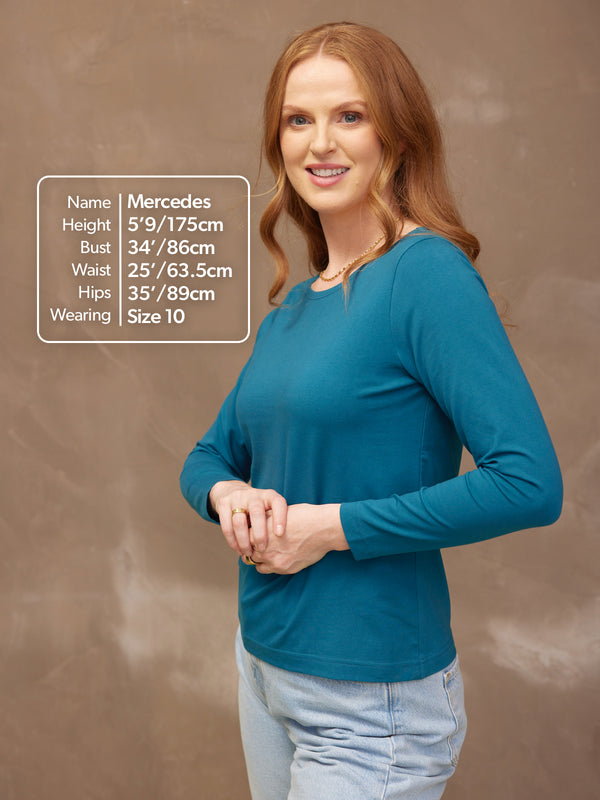 Laura - Boat Neck Jersey Top - Teal