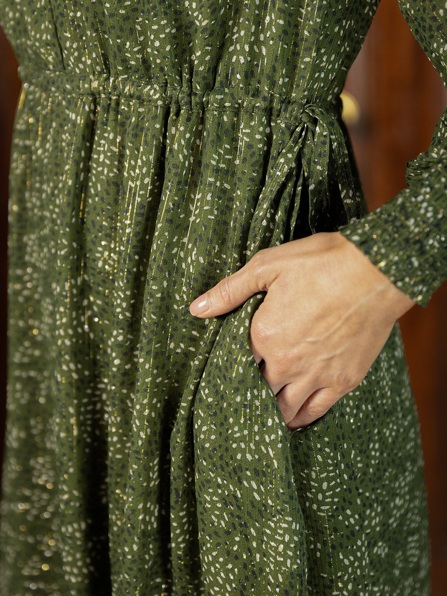 Libby Lurex Dress - Dark Green / Gold