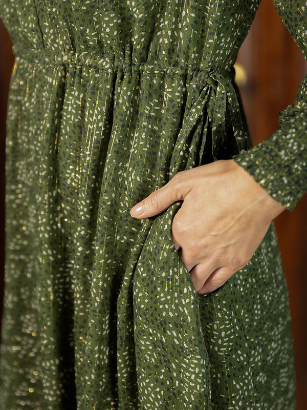 Libby Lurex Dress - Dark Green / Gold