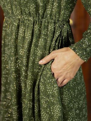 Libby Lurex Dress - Dark Green / Gold