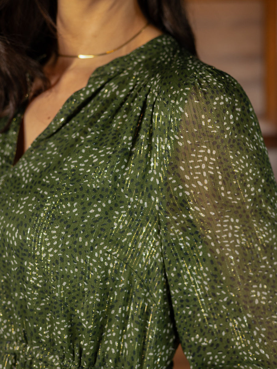 Libby Lurex Dress - Dark Green / Gold