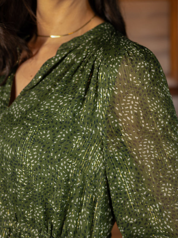 Libby Lurex Dress - Dark Green / Gold