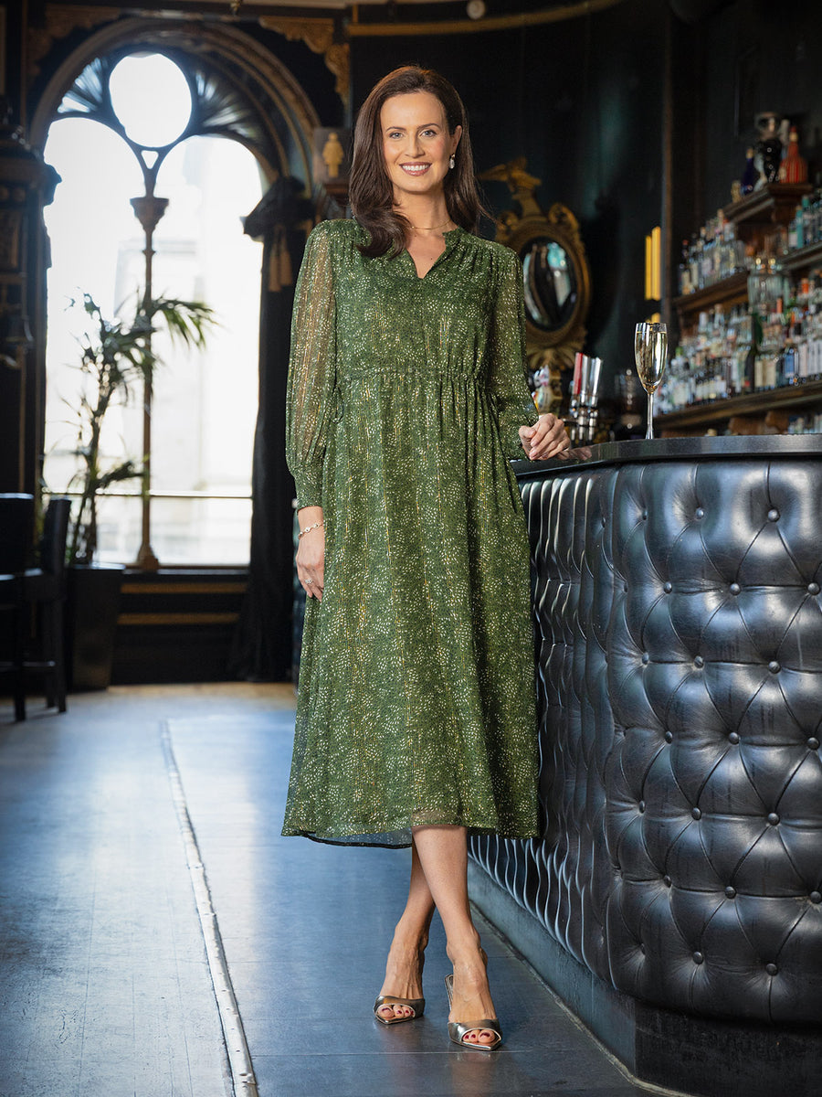 Libby Lurex Dress - Dark Green / Gold