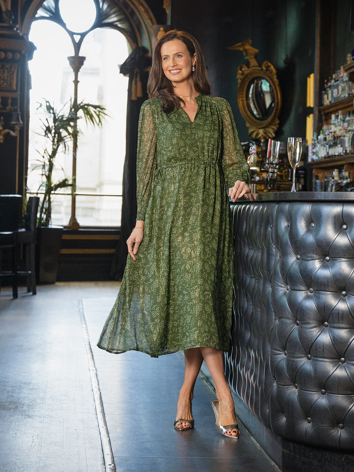 Libby Lurex Dress - Dark Green / Gold This is Unfolded Libby Lurex Dress - Dark Green / Gold This is Unfolded