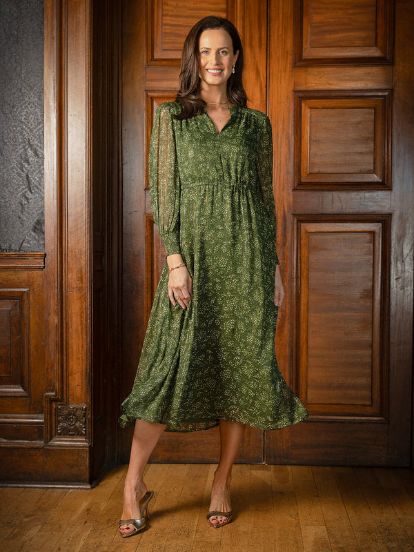 Libby Lurex Dress - Dark Green / Gold