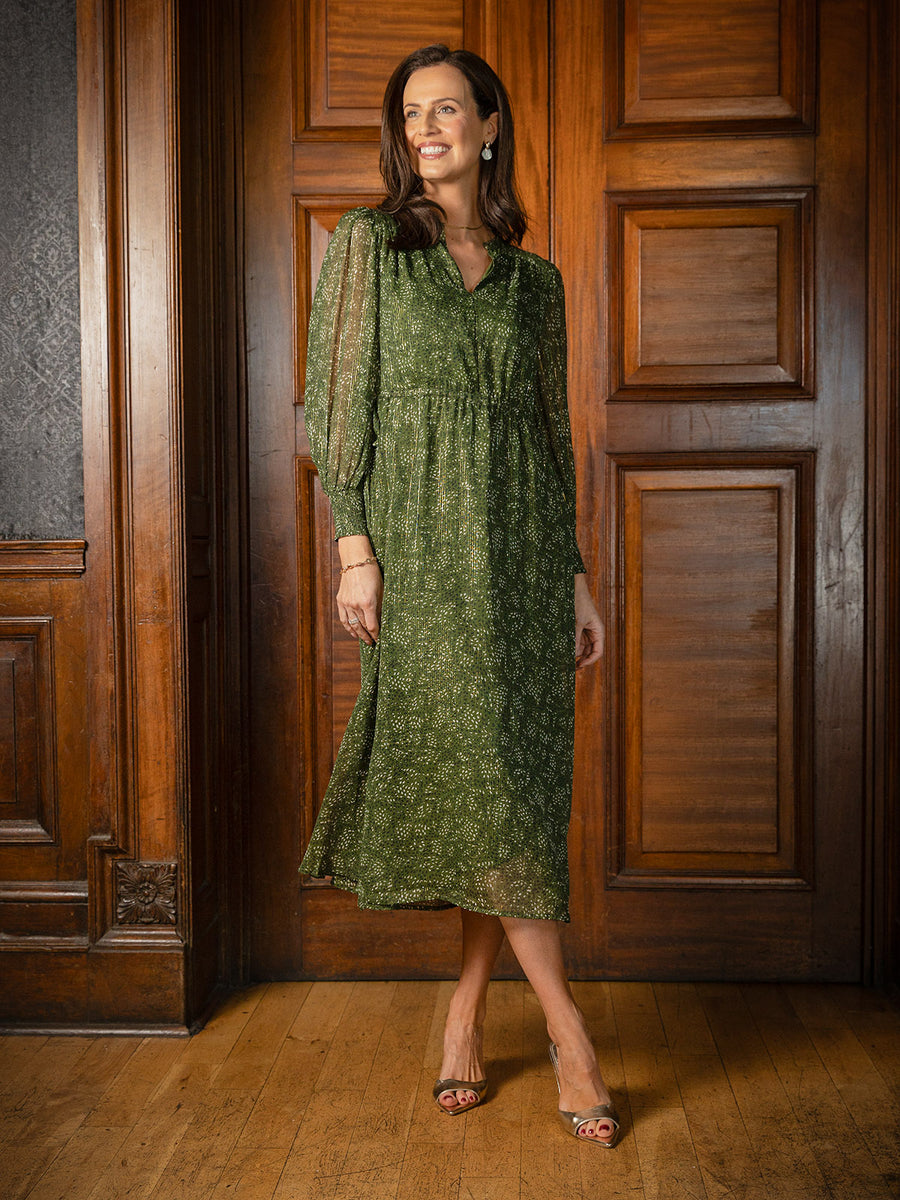 Libby Lurex Dress - Dark Green / Gold