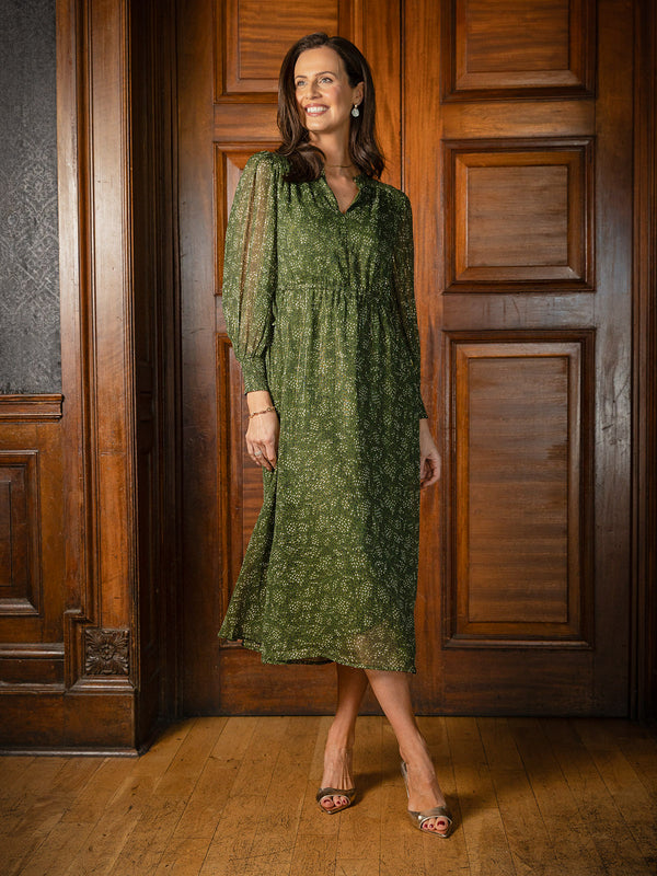 Libby Lurex Dress - Dark Green / Gold
