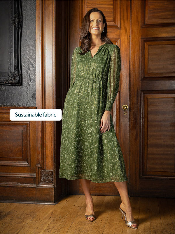 Libby Lurex Dress - Dark Green / Gold