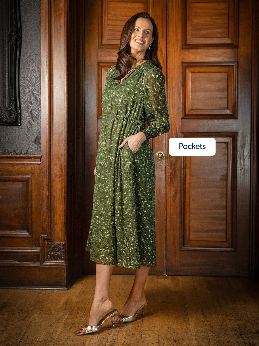 Libby Lurex Dress - Dark Green / Gold