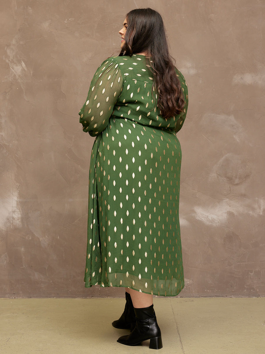 Libby - Lurex Midi Dress - Green and Gold