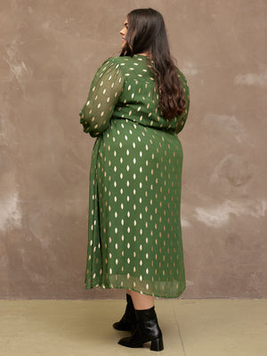 Libby - Lurex Midi Dress - Green and Gold