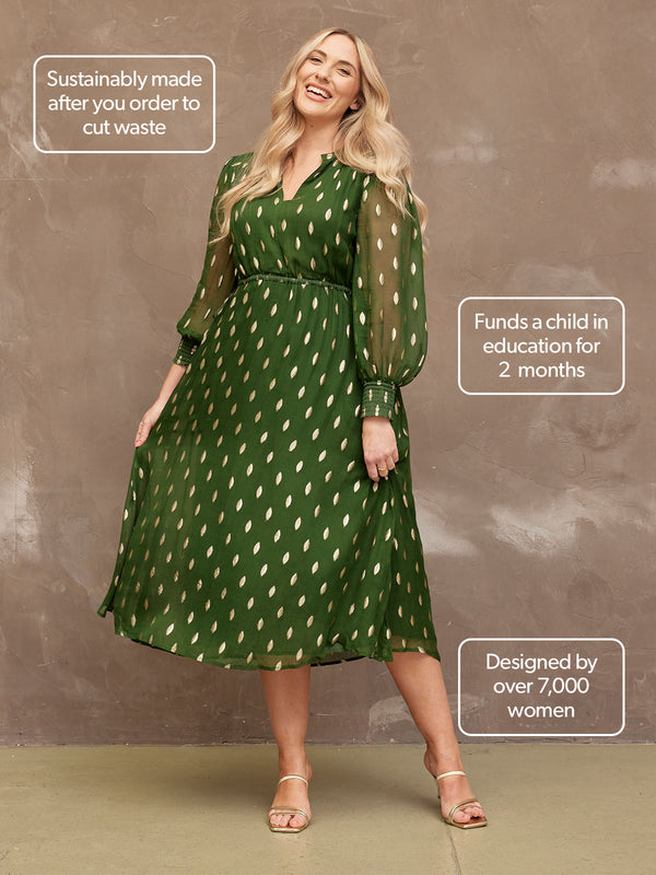 Libby - Lurex Midi Dress - Green and Gold