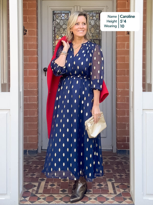 Libby Lurex Dress - Navy and Gold