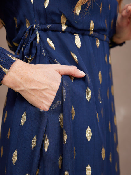Libby Lurex Dress - Navy and Gold
