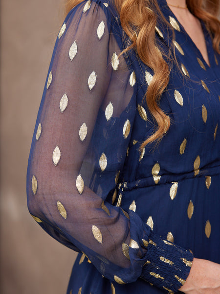 Libby Lurex Dress - Navy and Gold