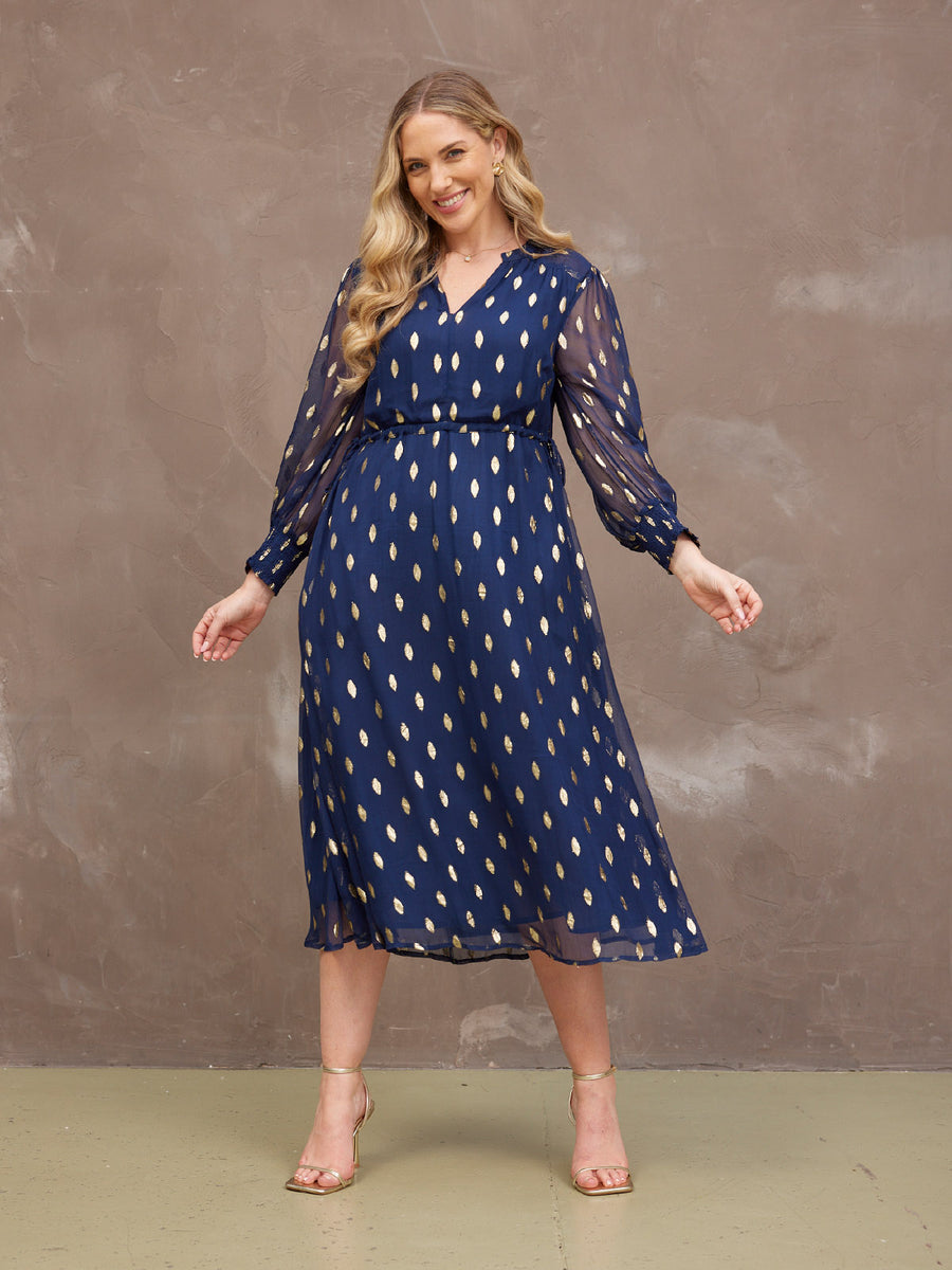 Libby Lurex Dress - Navy and Gold
