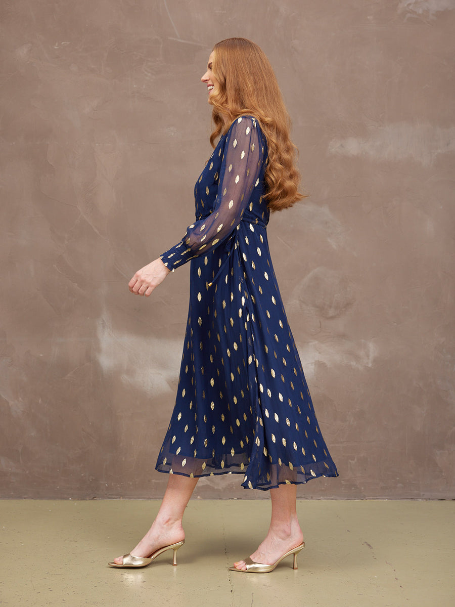 Libby Lurex Dress - Navy and Gold