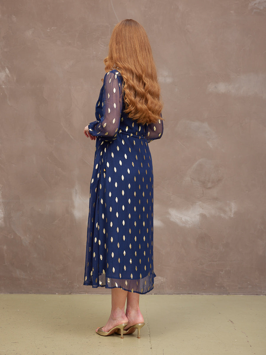 Libby Lurex Dress - Navy and Gold