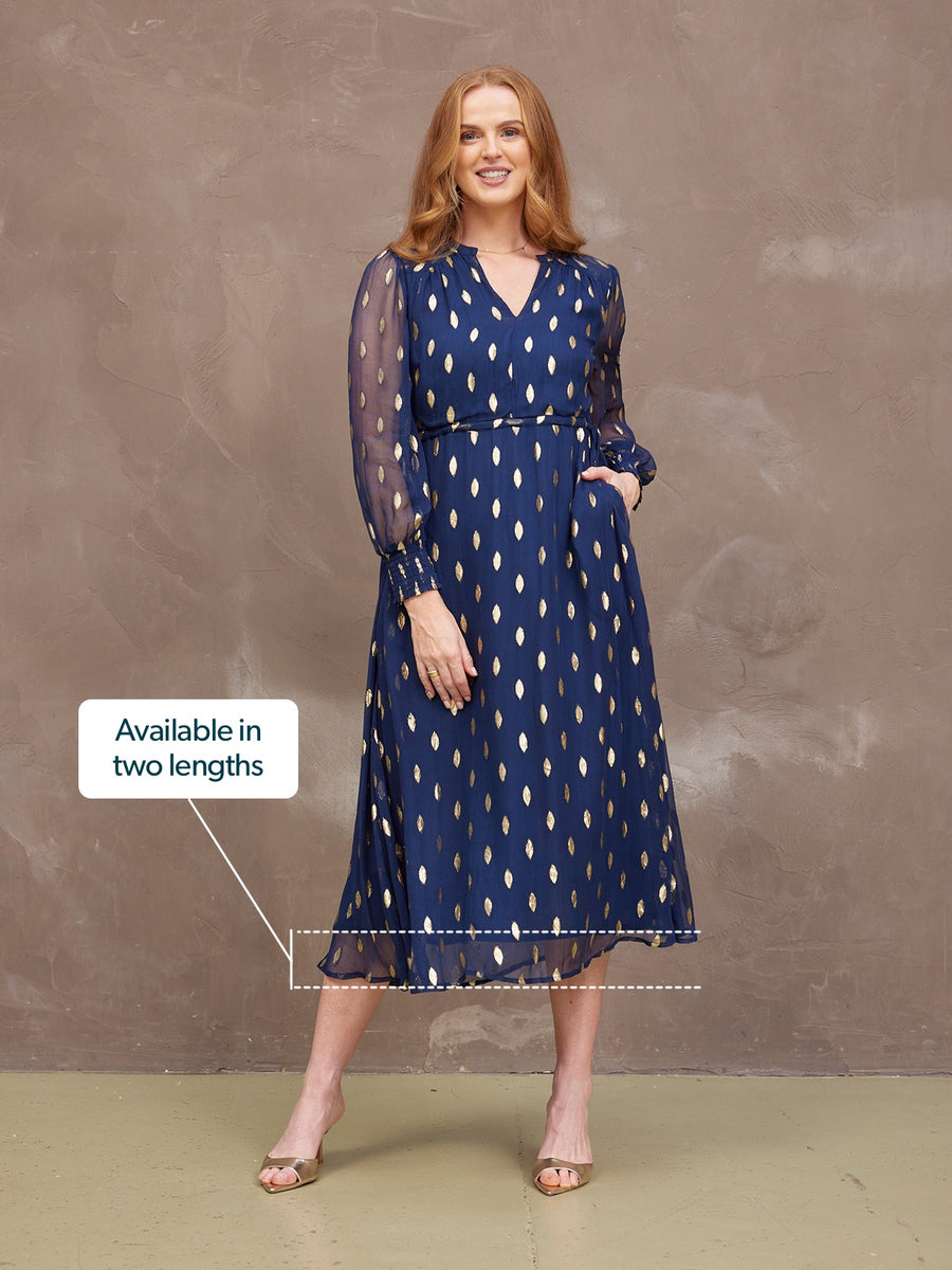 Libby Lurex Dress - Navy and Gold
