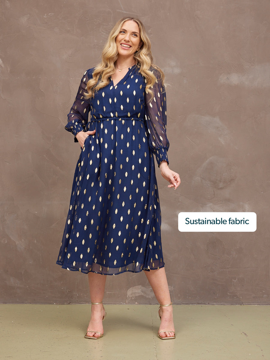 Libby Lurex Dress - Navy and Gold