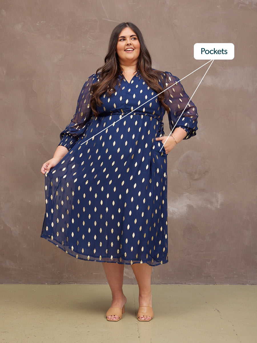 Libby Lurex Dress - Navy and Gold