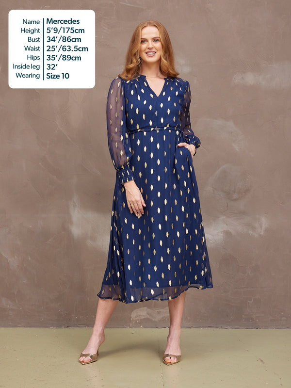 Libby Lurex Dress - Navy and Gold
